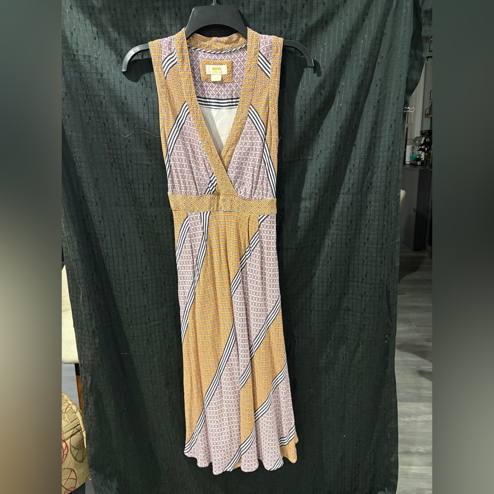 Maeve Anthropologie Geometric Tile Midi Dress Size 0 Sleeveless V Neck Boho